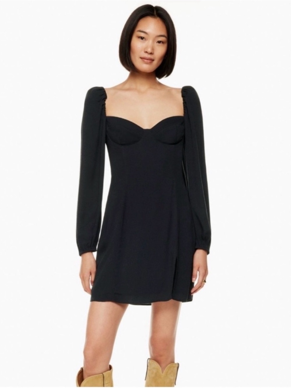 Long Sleeve Black Sweetheart Mini Dress Aritzia size large NWOT